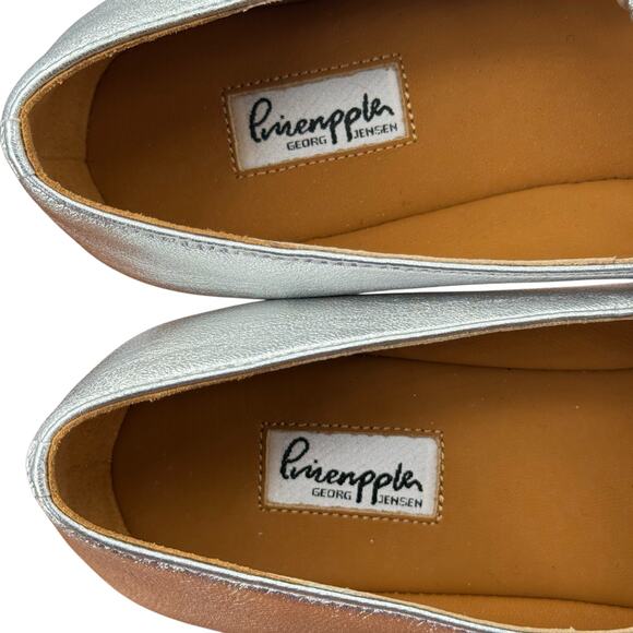 Pineapple Dawn Square Toe Mary Jane Leather Shoes Womens 6 Silver Balletcore NEW - Picture 3 of 12